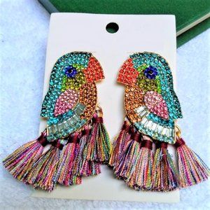 Parrot earrings - rainbow crystals with tassels